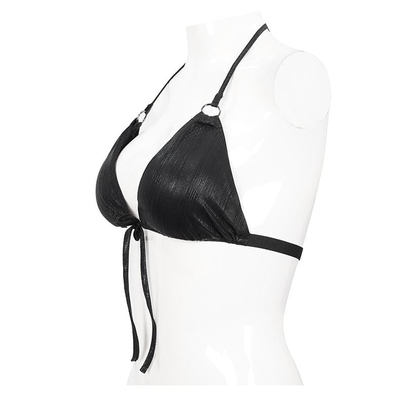 Women's Punk Black Triangle Halterneck Bikini Top