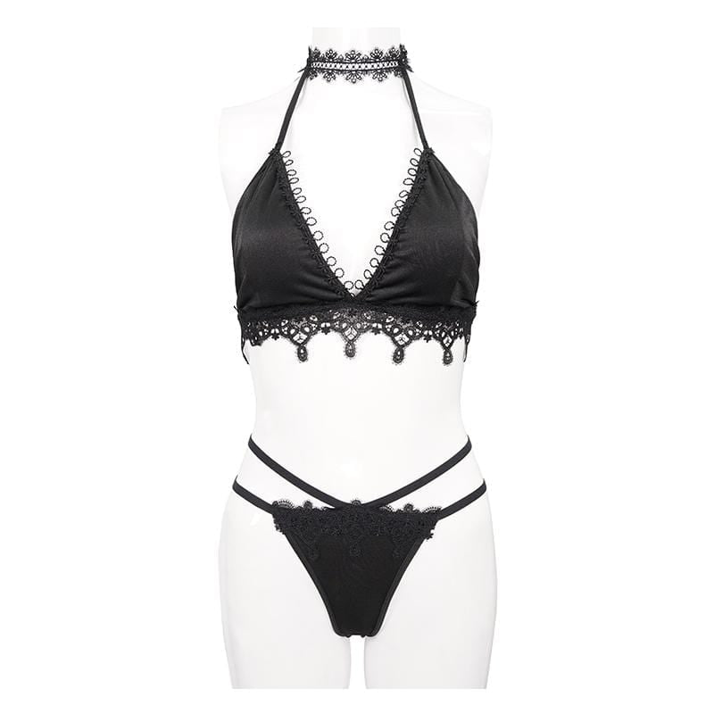 Women's Punk Black Triangle Lace Bikini
