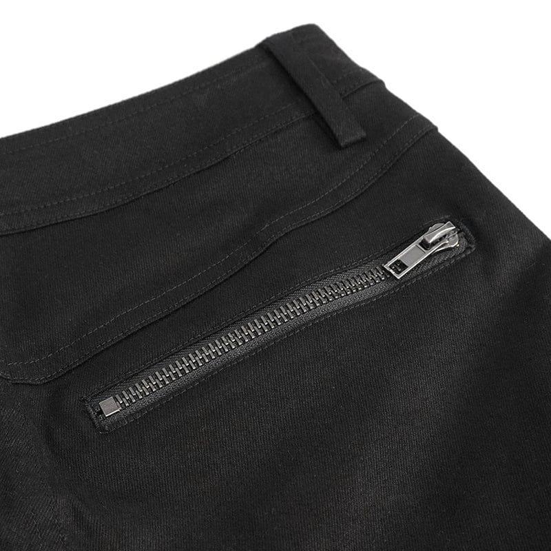 DEVIL FASHION Women's Punk Buckle Splice Skinny Pants