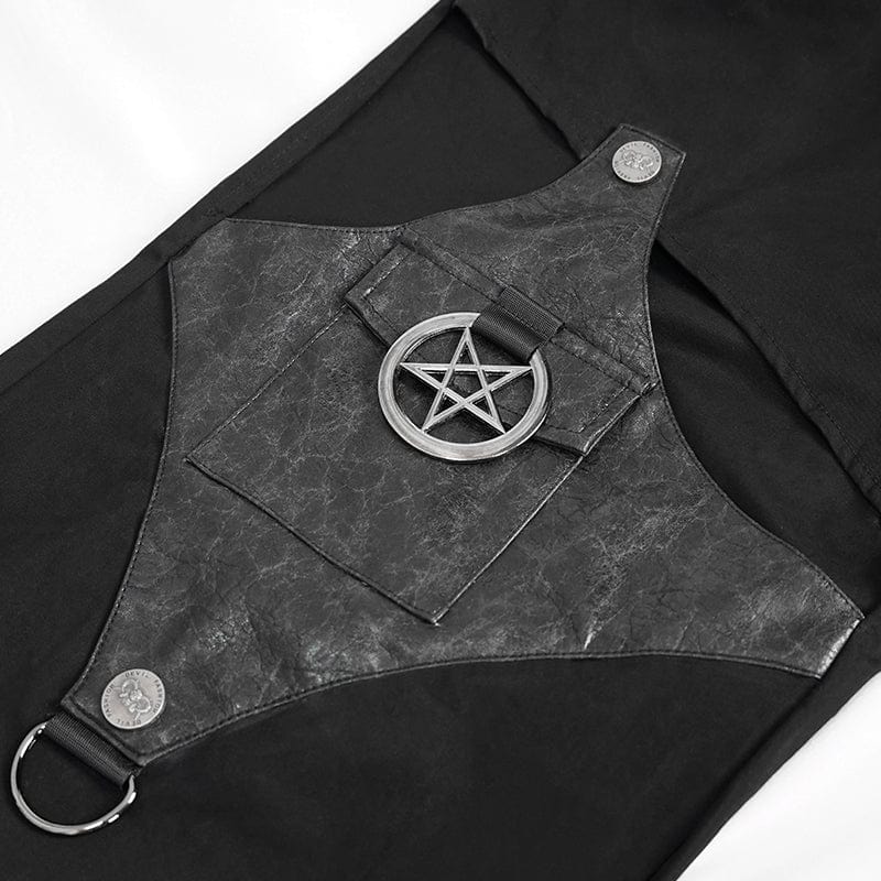 DEVIL FASHION Women's Punk Cutout Faux Leather Splice Jogger Pants with Chain