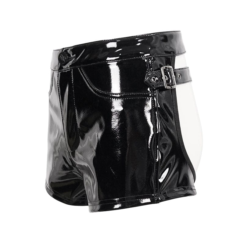 DEVIL FASHION Women's Punk Cutout Patent Leather Shorts