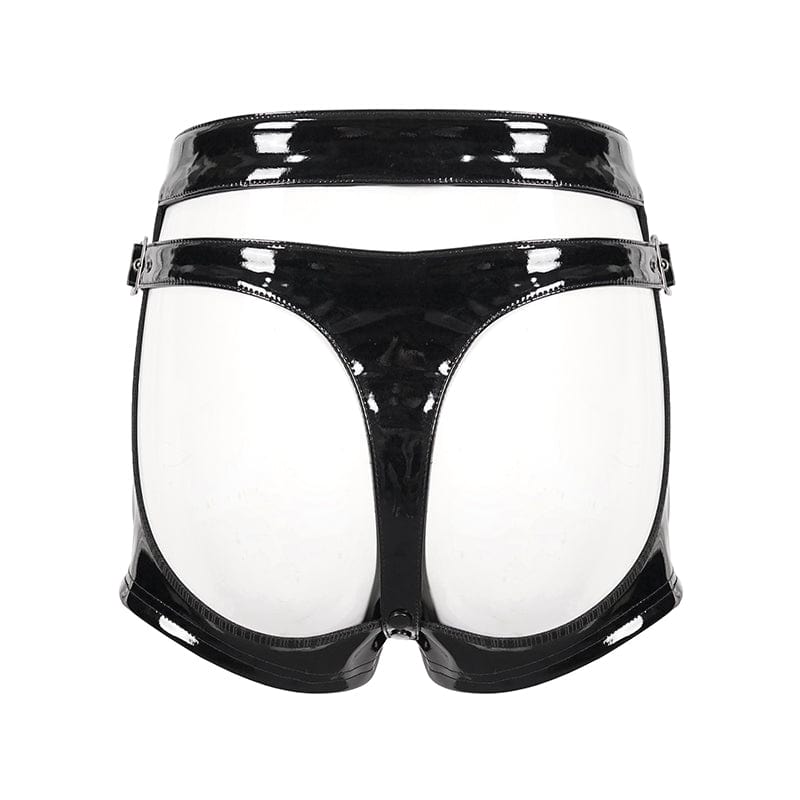 DEVIL FASHION Women's Punk Cutout Patent Leather Shorts