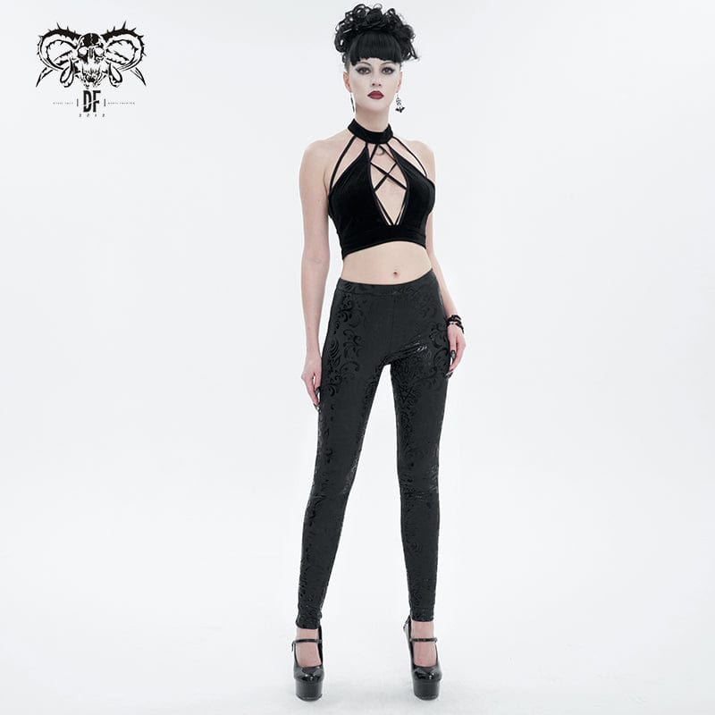 DEVIL FASHION Women's Punk Floral Printed Leggings