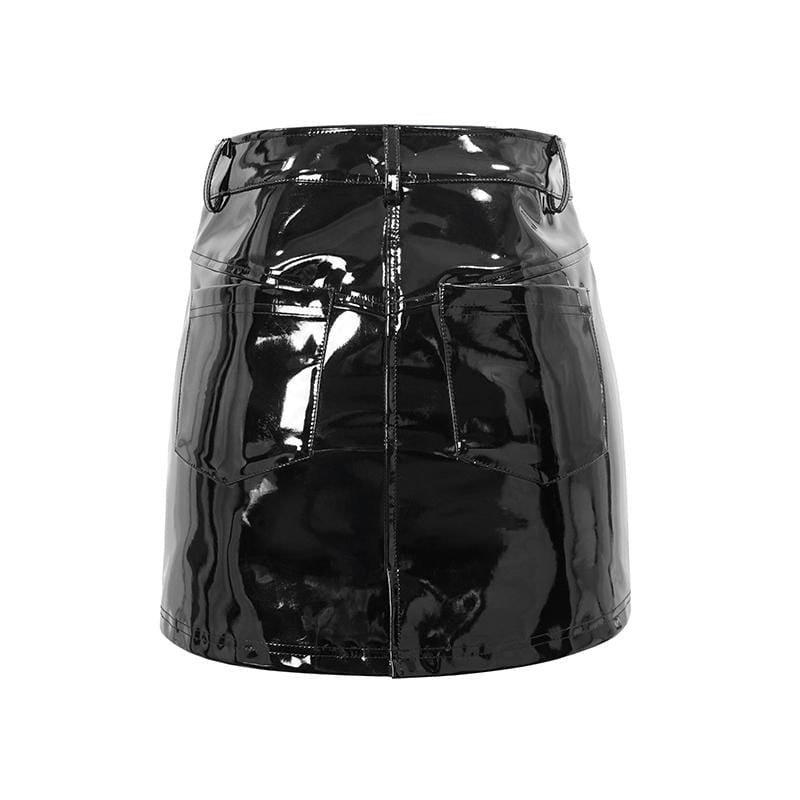 Women's Punk Front-zip Lace-up Faux Leather Skirts