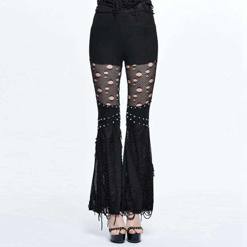 DEVIL FASHION Women's Punk Gaucho Trousers With Ripped Detailing