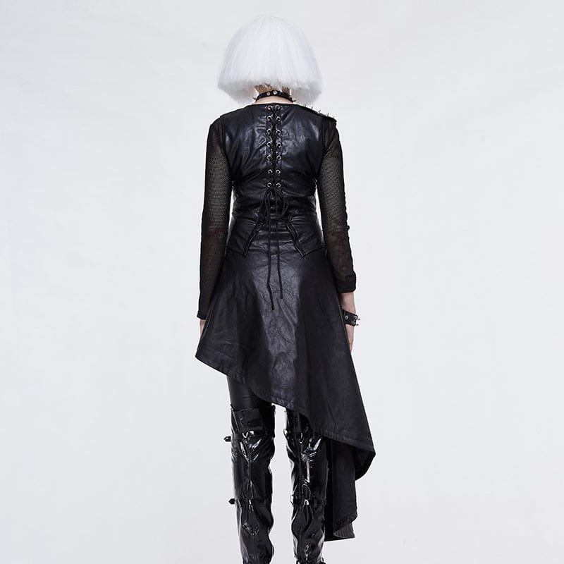 DEVIL FASHION Women's Punk Irregular Hem Faux Leather Waistcoat