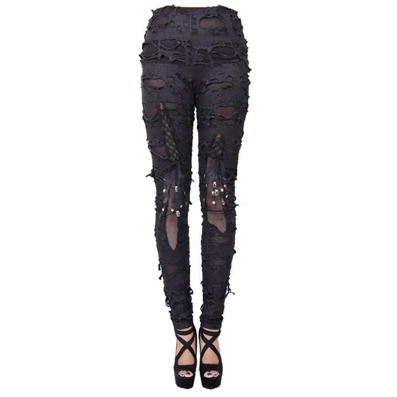DEVIL FASHION Women's Punk Layered Distressed Trousers