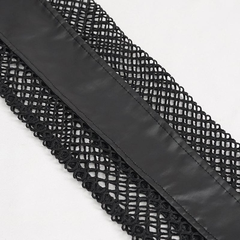 DEVIL FASHION Women's Punk Mesh Splice Rivets Leggings with Belt