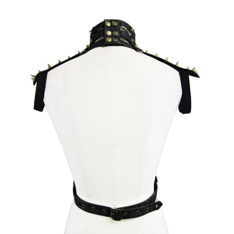 DEVIL FASHION Women's Punk Shoulder & Neck Brace With Gold Skulls