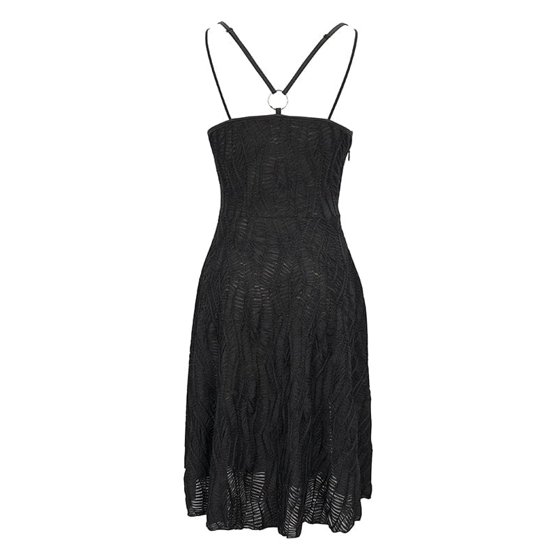 DEVIL FASHION Women's Punk Stappy Plunging Side Slit Slip Dress