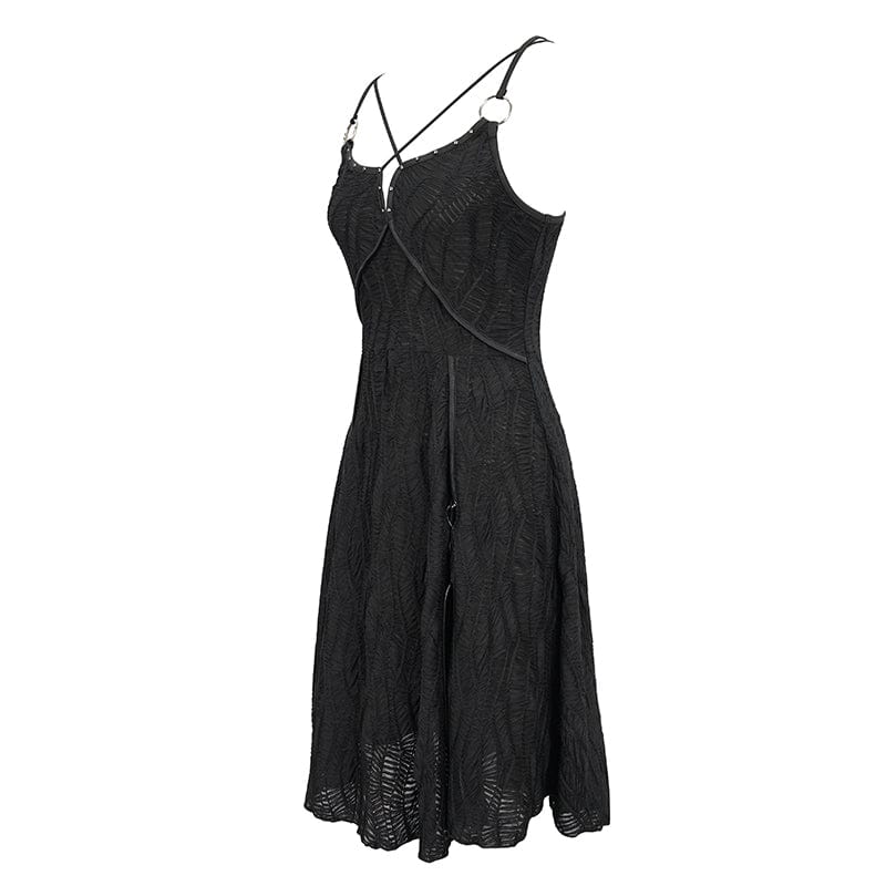 DEVIL FASHION Women's Punk Stappy Plunging Side Slit Slip Dress