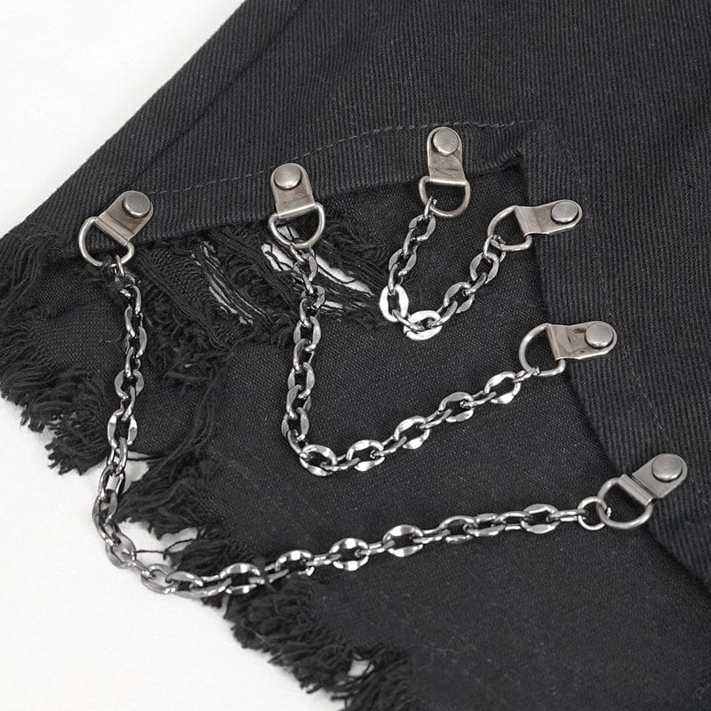 DEVIL FASHION Women's Punk Strappy Irregular Ripped Shorts