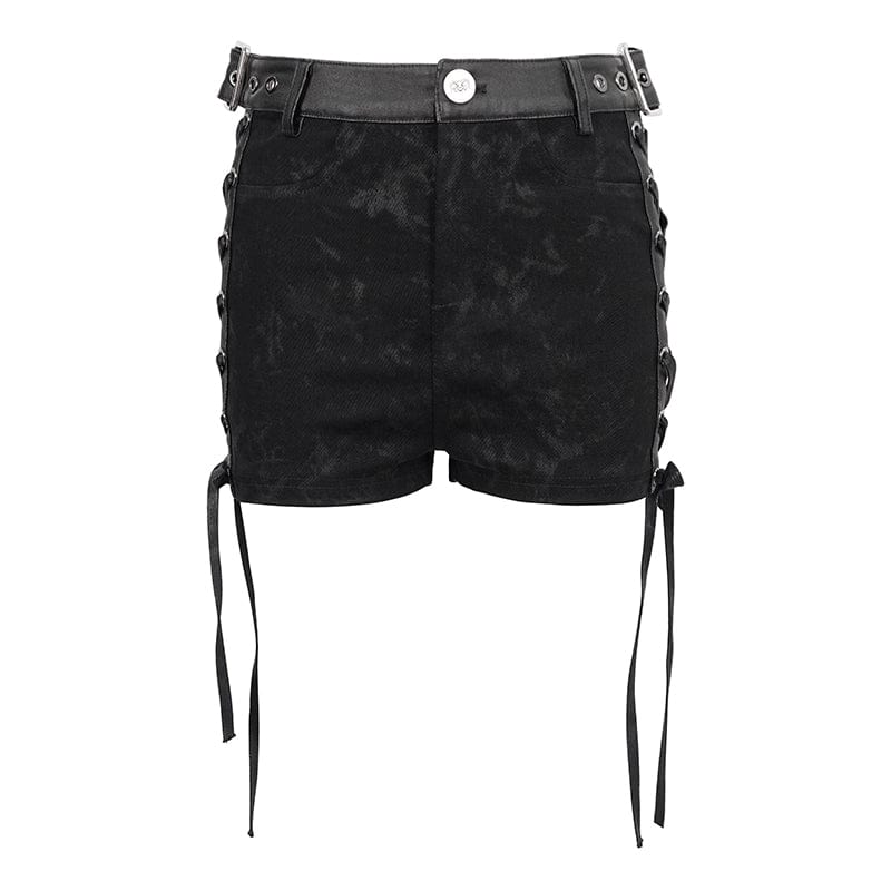 DEVIL FASHION Women's Punk Strappy Tie-dyed Buckle Shorts