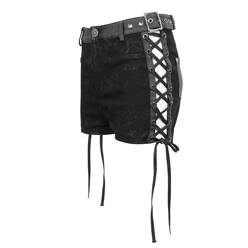 DEVIL FASHION Women's Punk Strappy Tie-dyed Buckle Shorts