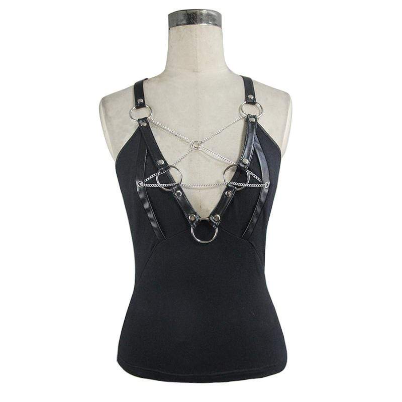 DEVIL FASHION Women's Short Strappy Punk Top