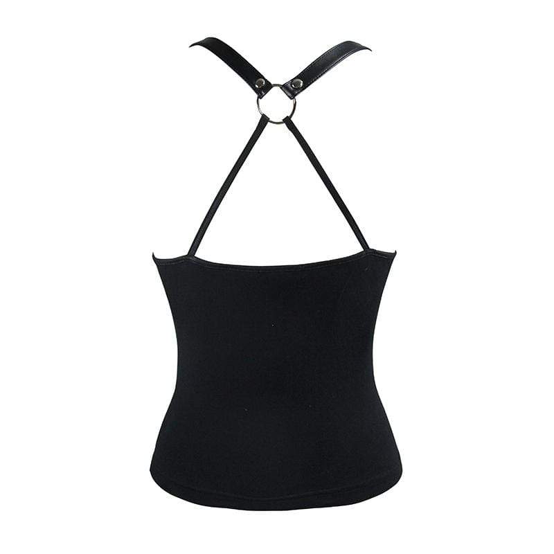 DEVIL FASHION Women's Short Strappy Punk Top