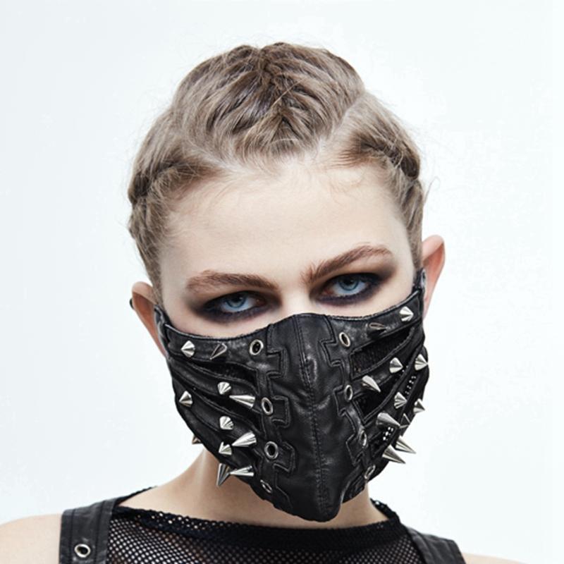 DEVIL FASHION Women's Spikey Leather Face Mask
