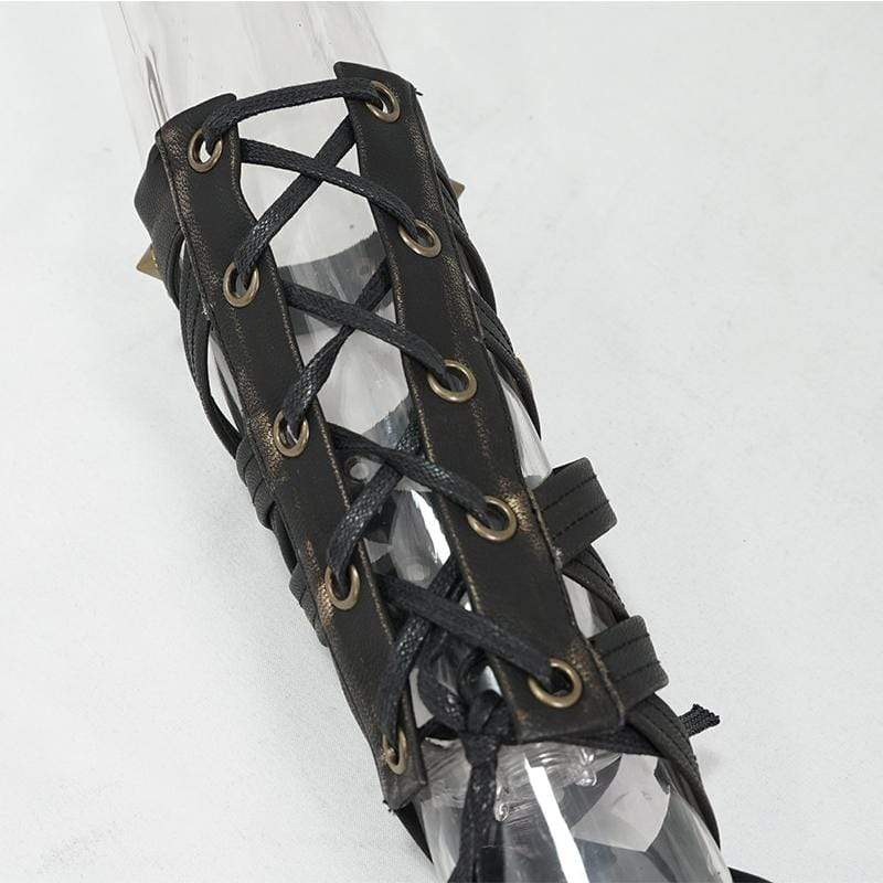 Unisex Steampunk Brown Copper Rivet Strappy Gloves