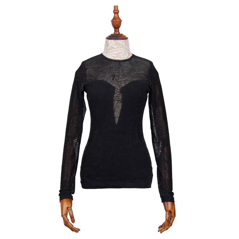 Women's Velvet and Spider Web Lace Top