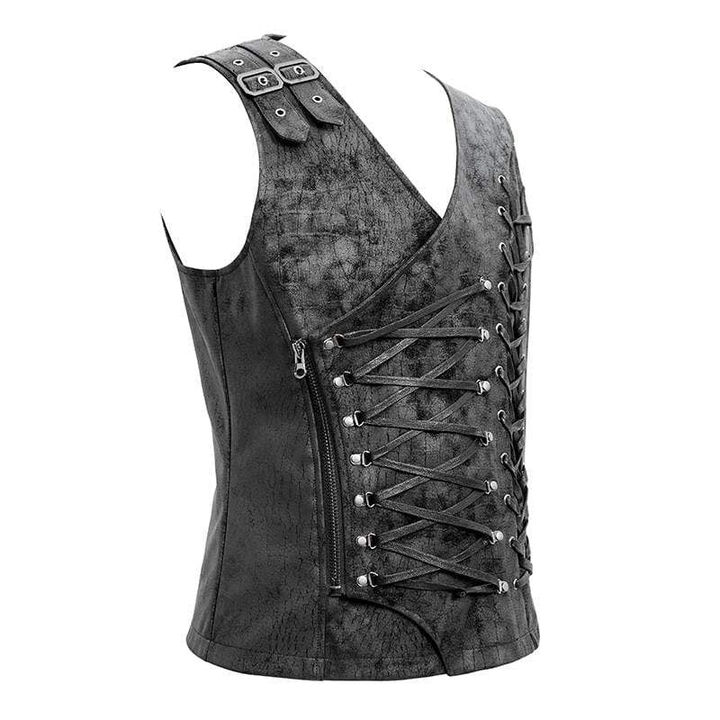 Men's Faux Leather Ropes Zipper Fly Waistcoats