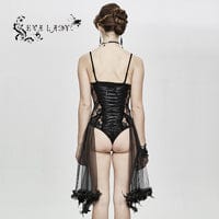 EVA LADY Women's Full Sheer Floral Lace Bustiers Rompers With Hem