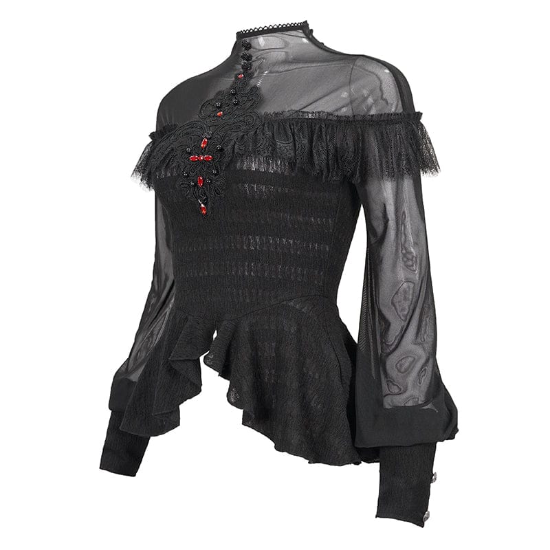 EVA LADY Women's Gothic Cape Sleeved Lace Ruffles Shirt
