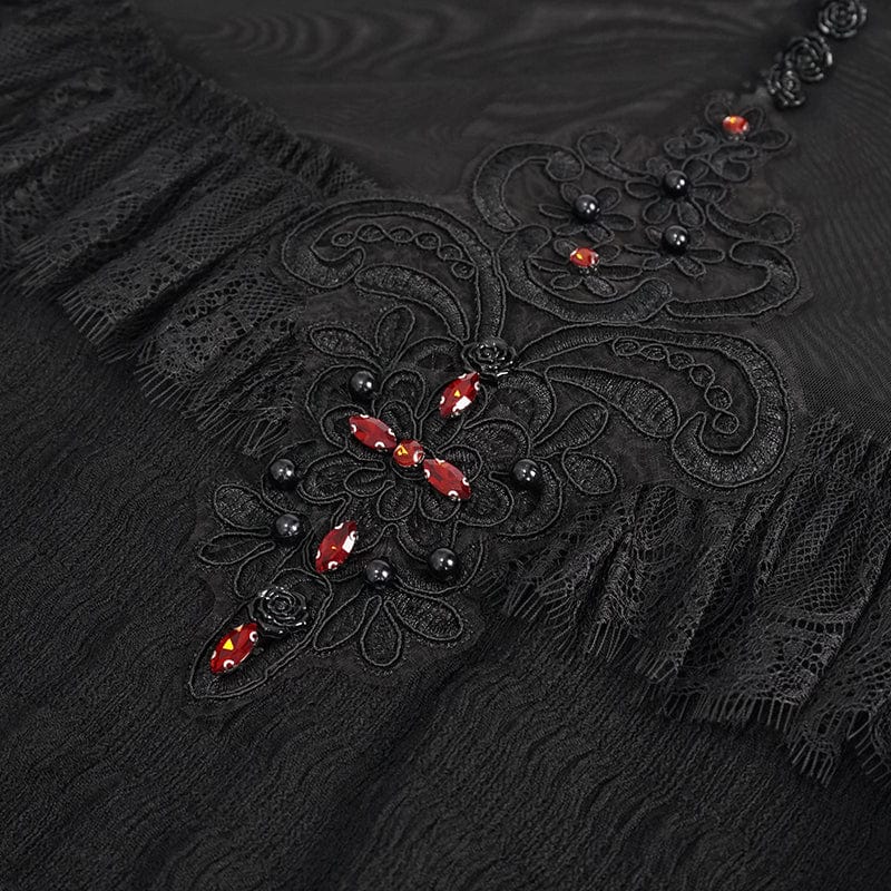 EVA LADY Women's Gothic Cape Sleeved Lace Ruffles Shirt