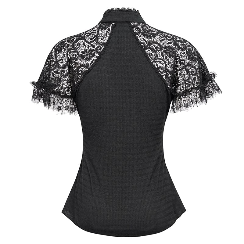 EVA LADY Women's Gothic Cheongsam Collar Lace Splice Ruffled Shirt