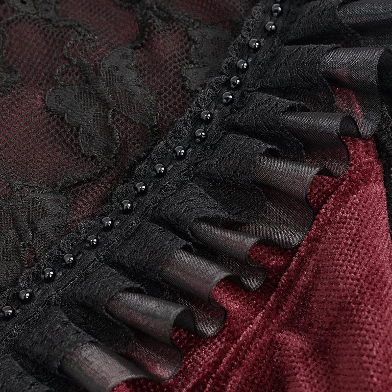 EVA LADY Women's Gothic Double Color Puff Sleeved Ruffled Lace Shirt