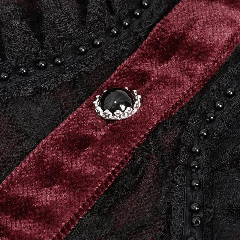 EVA LADY Women's Gothic Double Color Puff Sleeved Ruffled Lace Shirt