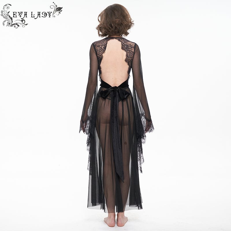 EVA LADY Women's Gothic Flare Sleeved Backless Sheer Sexy Nightgown