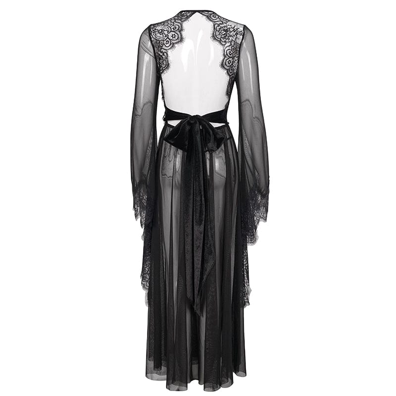 EVA LADY Women's Gothic Flare Sleeved Backless Sheer Sexy Nightgown