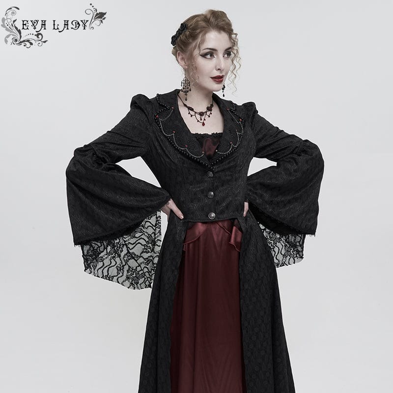 EVA LADY Women's Gothic Flared Sleeved Beaded Long Coat