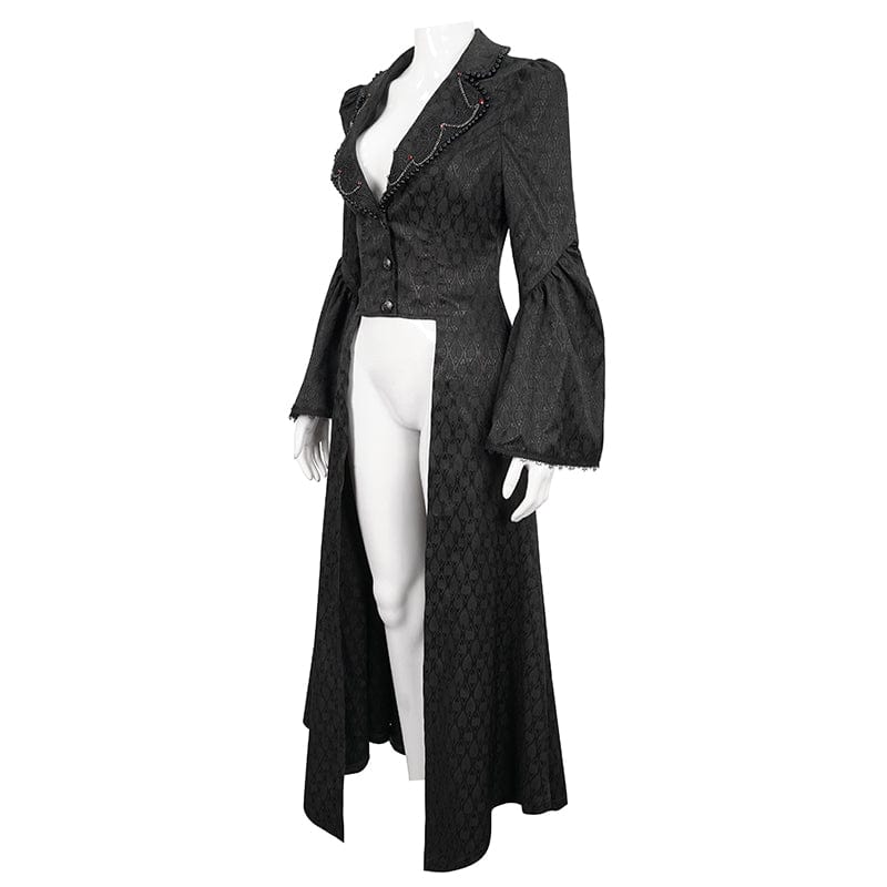 EVA LADY Women's Gothic Flared Sleeved Beaded Long Coat