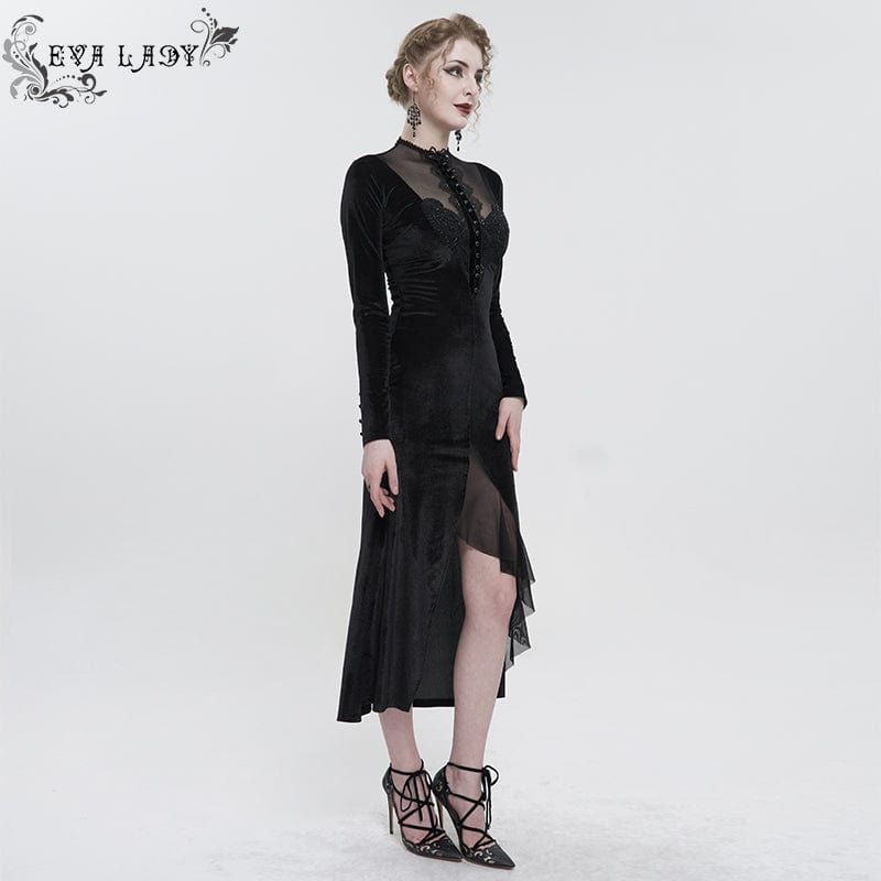 EVA LADY Women's Gothic Mesh Splice Beaded Split Dress