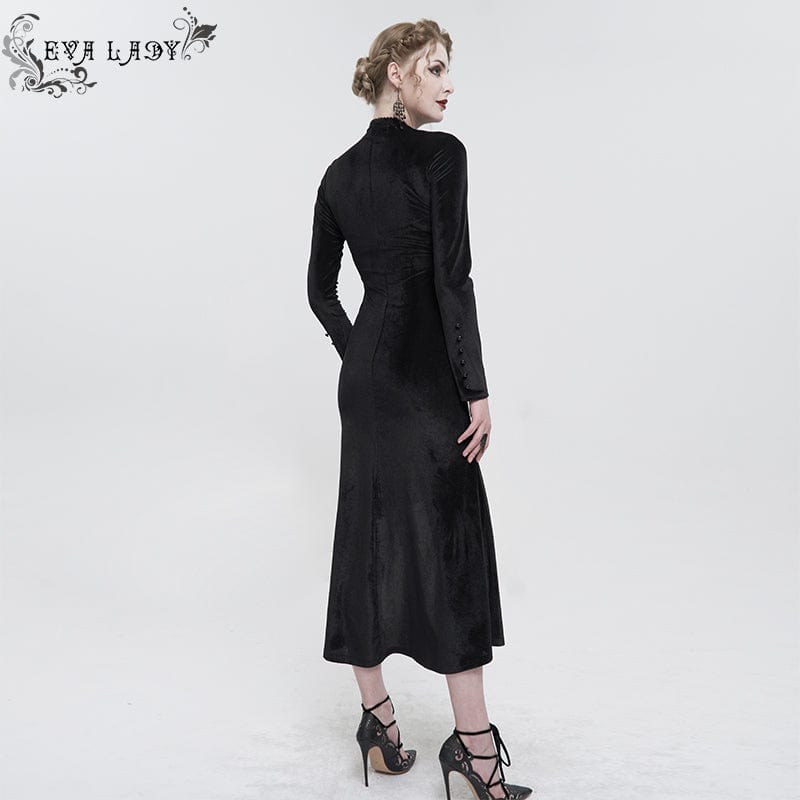 EVA LADY Women's Gothic Mesh Splice Beaded Split Dress