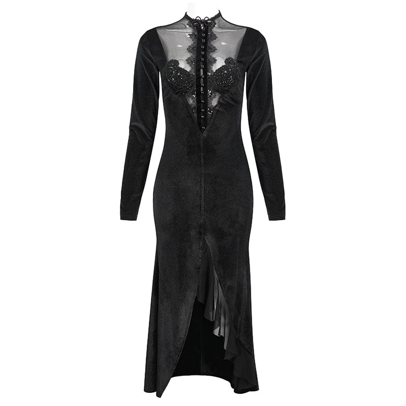 EVA LADY Women's Gothic Mesh Splice Beaded Split Dress