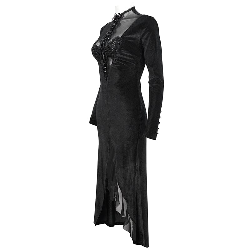 EVA LADY Women's Gothic Mesh Splice Beaded Split Dress