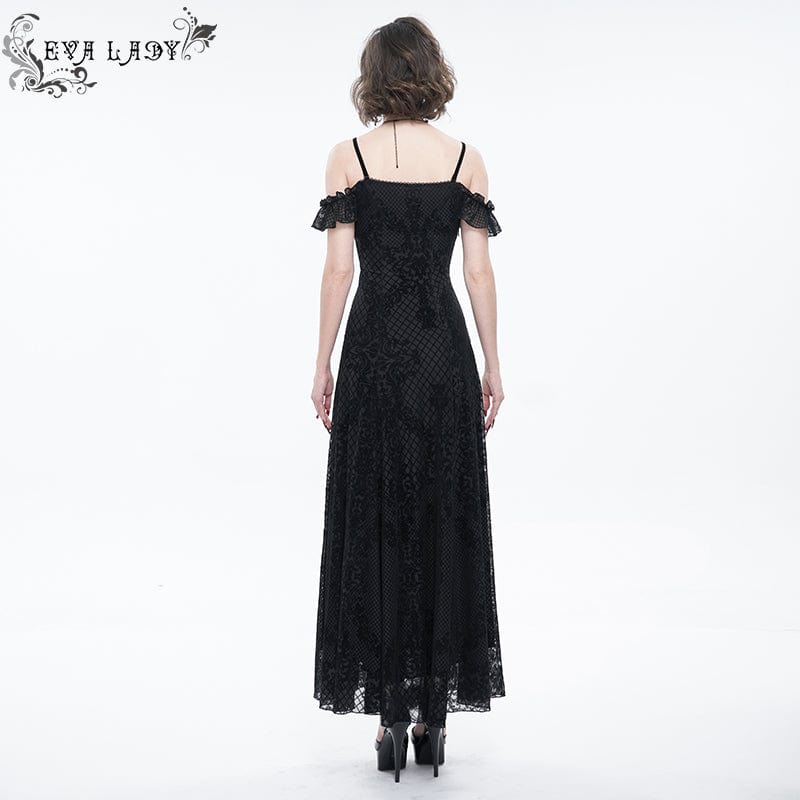EVA LADY Women's Gothic Off Shoulder Side Slit Floral Lace Maxi Dress