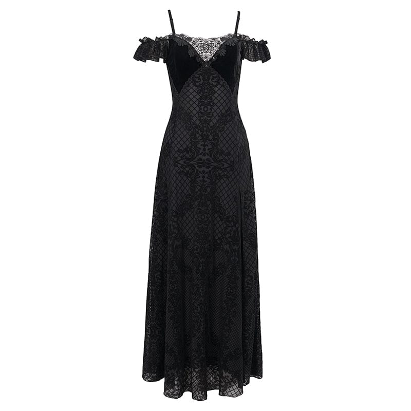 EVA LADY Women's Gothic Off Shoulder Side Slit Floral Lace Maxi Dress