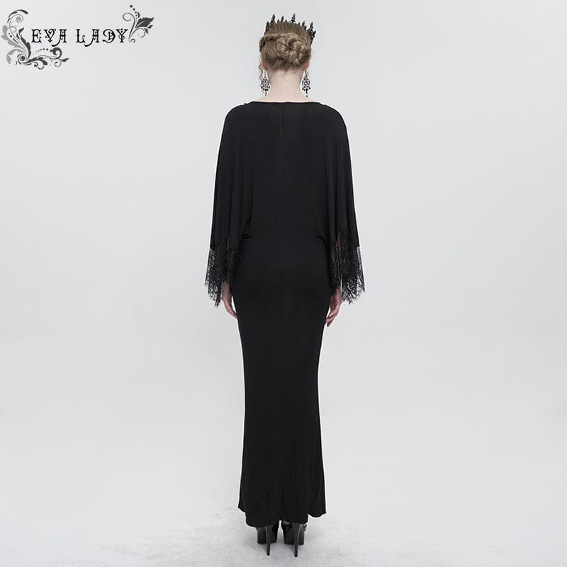 EVA LADY Women's Gothic Plunging Floral Embroidered Lace Splice Dress