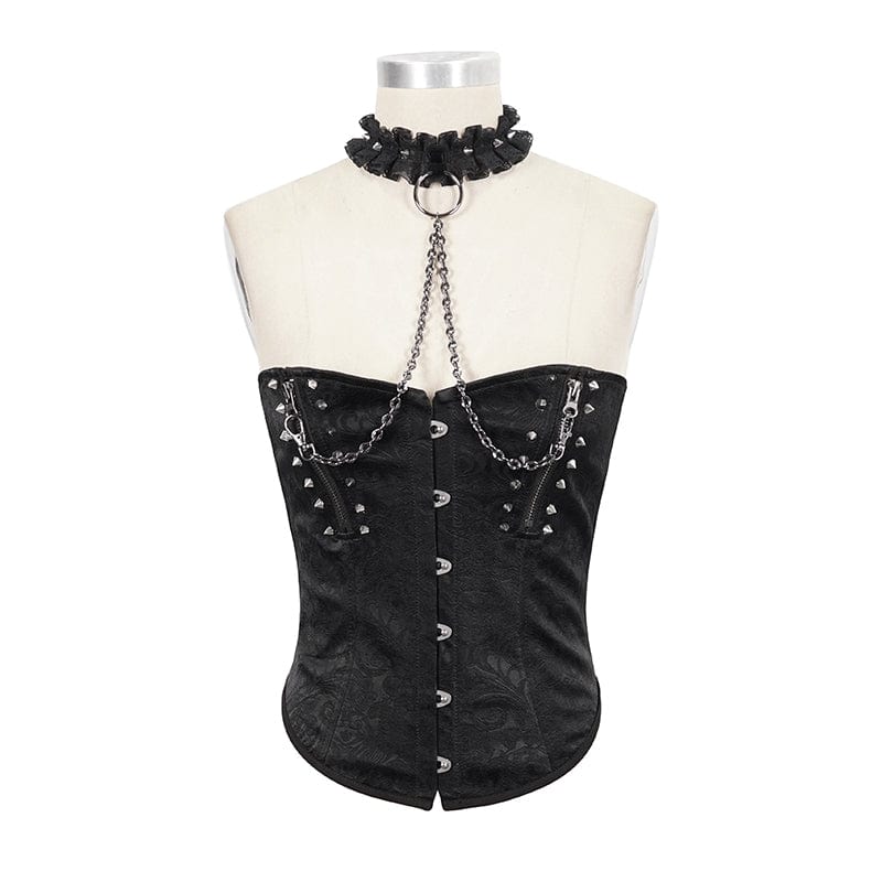 EVA LADY Women's Gothic Rivets Floral Overbust Corsets with Lace Choker