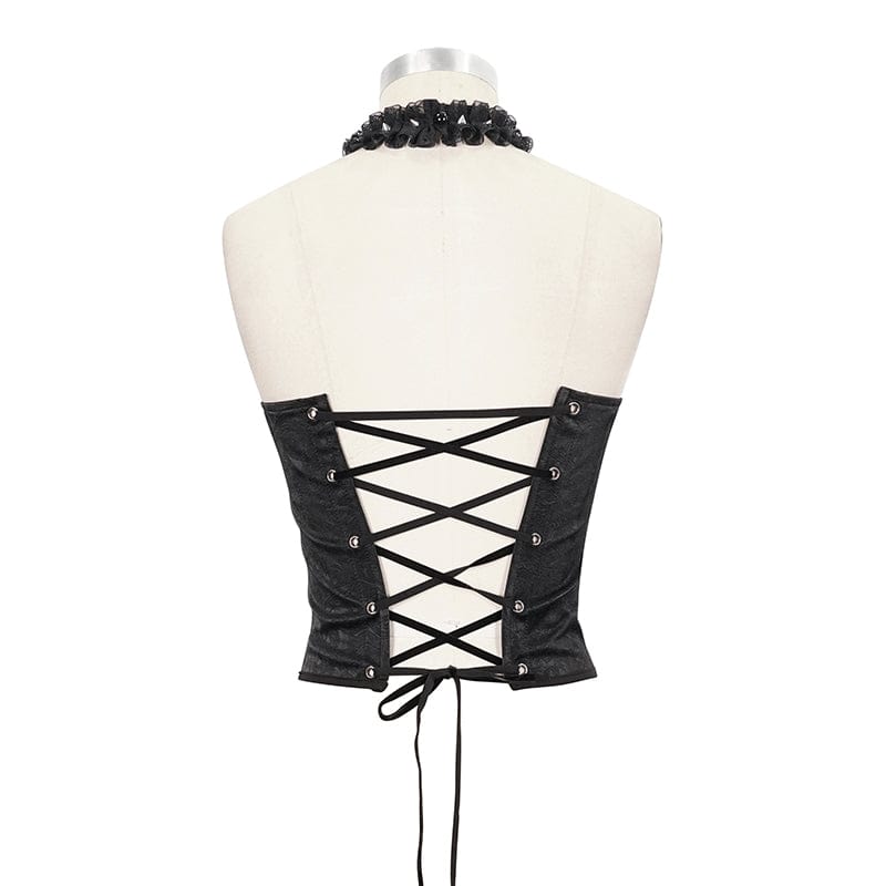 EVA LADY Women's Gothic Rivets Floral Overbust Corsets with Lace Choker