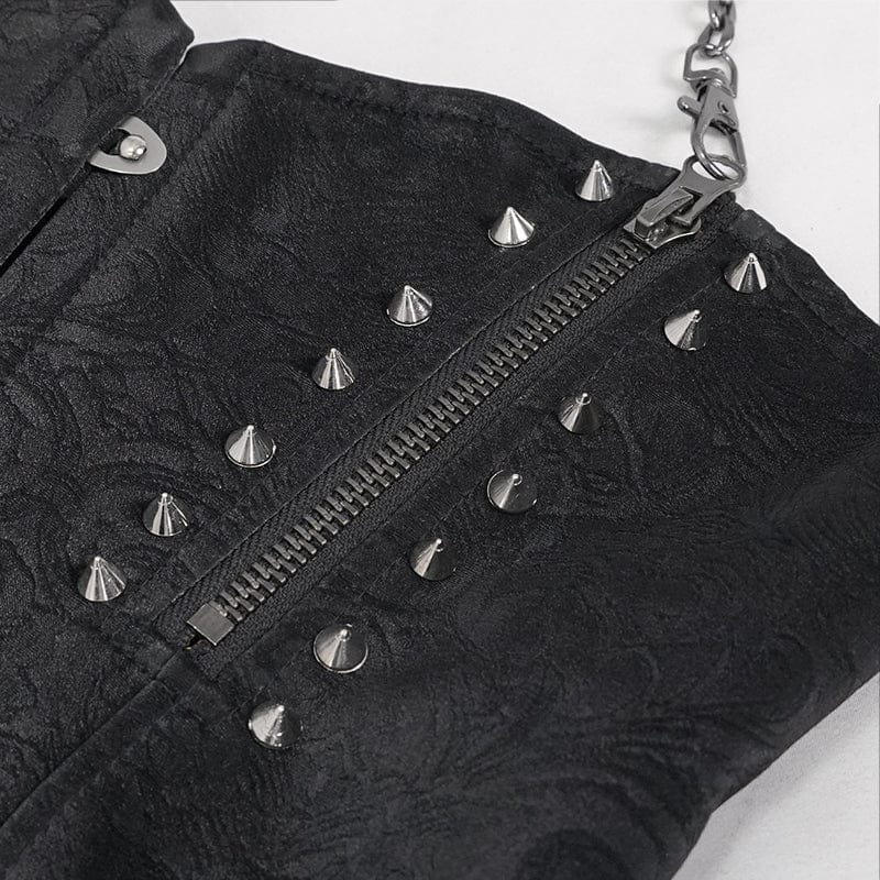 EVA LADY Women's Gothic Rivets Floral Overbust Corsets with Lace Choker