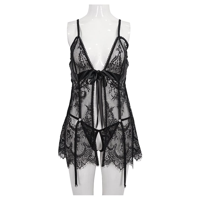 EVA LADY Women's Gothic Romantic Lace Babydoll Set