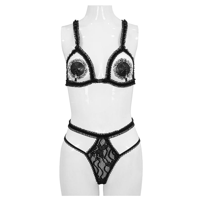 EVA LADY Women's Gothic Sexy Lace Bra lingerie Set