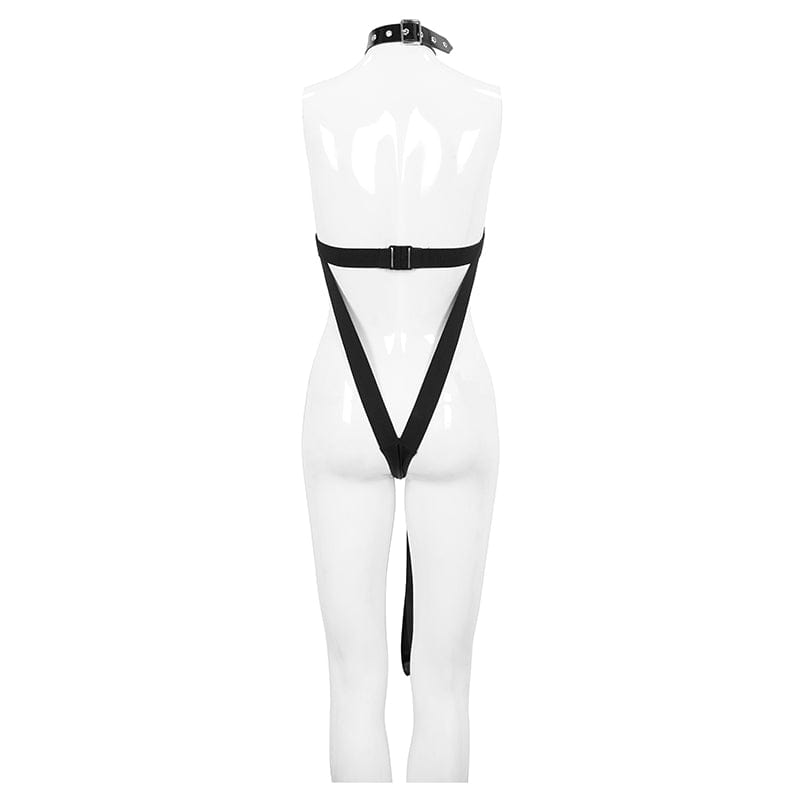 EVA LADY Women's Gothic Sexy Mesh Romper with Leash