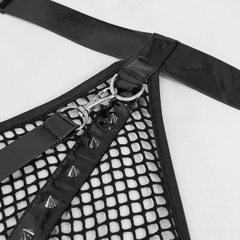 EVA LADY Women's Gothic Sexy Mesh Romper with Leash