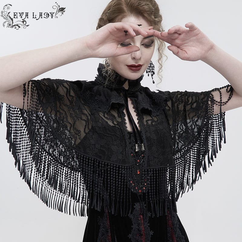 EVA LADY Women's Gothic Stand Collar Tassels Lace Cape