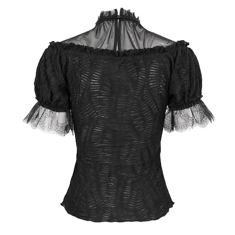 EVA LADY Women's Gothic Strappy Mesh Splice Beaded Shirt